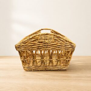 Open Weave Water Hyacinth Storage Basket with Cut-Out Handles-01 Open Weave Water Hyacinth Storage Basket with Cut-Out Handles