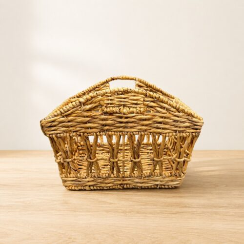 Open Weave Water Hyacinth Storage Basket with Cut-Out Handles-01 Open Weave Water Hyacinth Storage Basket with Cut-Out Handles