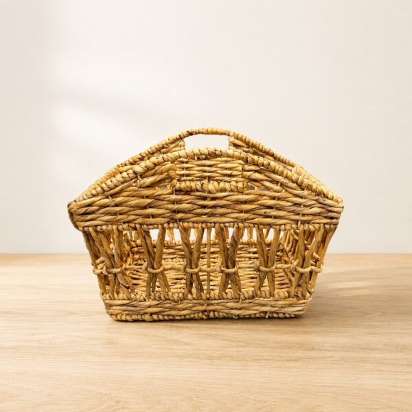 Open Weave Water Hyacinth Storage Basket with Cut-Out Handles-01 Open Weave Water Hyacinth Storage Basket with Cut-Out Handles