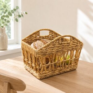 Open Weave Water Hyacinth Storage Basket with Cut-Out Handles-06 Open Weave Water Hyacinth Storage Basket with Cut-Out Handles