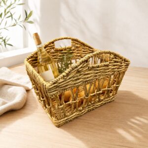 Open Weave Water Hyacinth Storage Basket with Cut-Out Handles-08 Open Weave Water Hyacinth Storage Basket with Cut-Out Handles