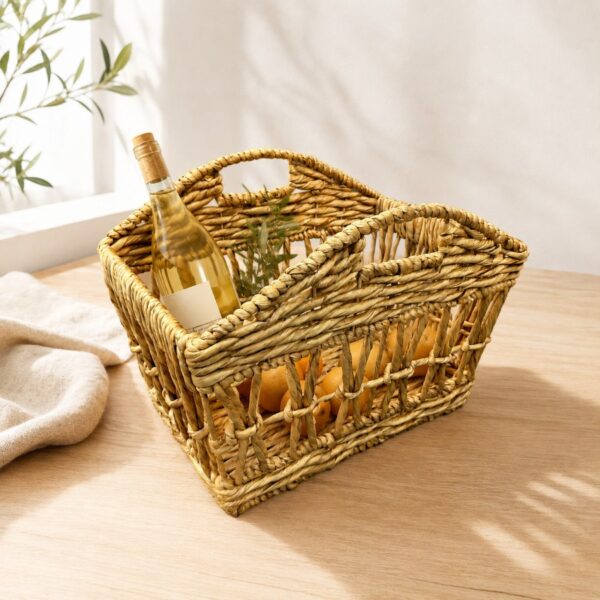 Open Weave Water Hyacinth Storage Basket with Cut-Out Handles-08 Open Weave Water Hyacinth Storage Basket with Cut-Out Handles