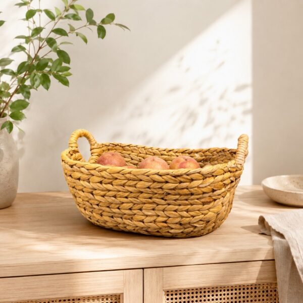 Rectangular Water Hyacinth Basket Round Handle-08 Rectangular Water Hyacinth Basket Round Handle