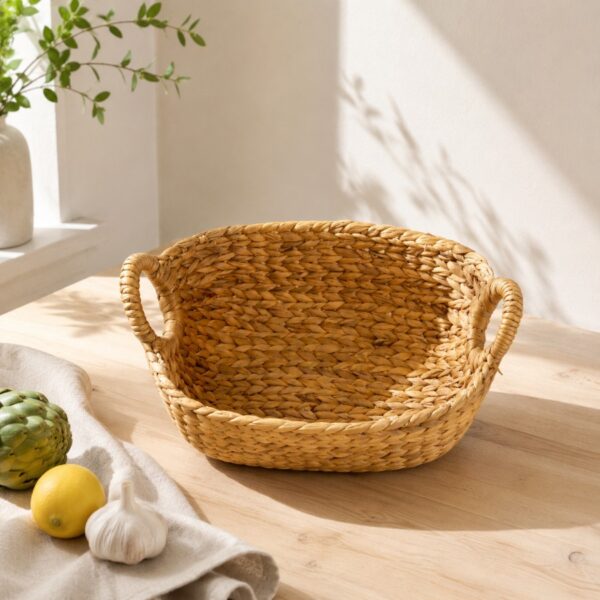 Rectangular Water Hyacinth Basket Round Handle-10 Rectangular Water Hyacinth Basket Round Handle