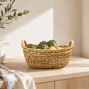 Rectangular Water Hyacinth Basket Round Handle-12 Rectangular Water Hyacinth Basket Round Handle
