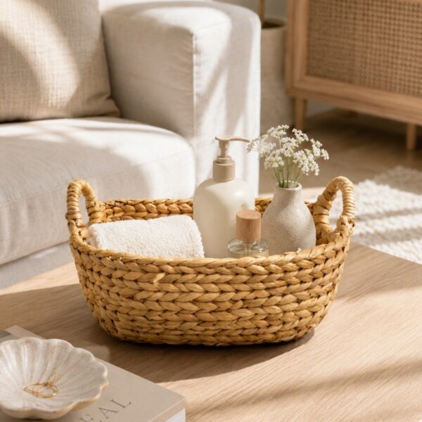Rectangular Water Hyacinth Basket Round Handle-13 Rectangular Water Hyacinth Basket Round Handle