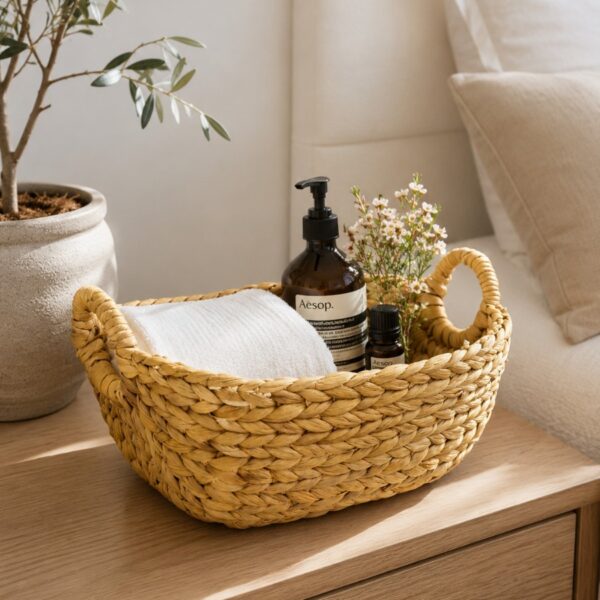 Rectangular Water Hyacinth Basket Round Handle-14 Rectangular Water Hyacinth Basket Round Handle