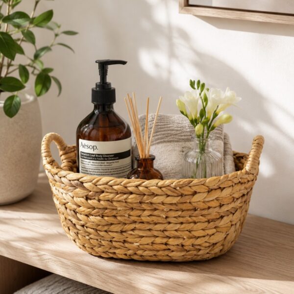 Rectangular Water Hyacinth Basket Round Handle-15 Rectangular Water Hyacinth Basket Round Handle