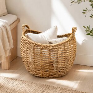 Set of 2 Oval-shaped water hyacinth basket, vase tray-04 val-shaped water hyacinth basket, vase tray
