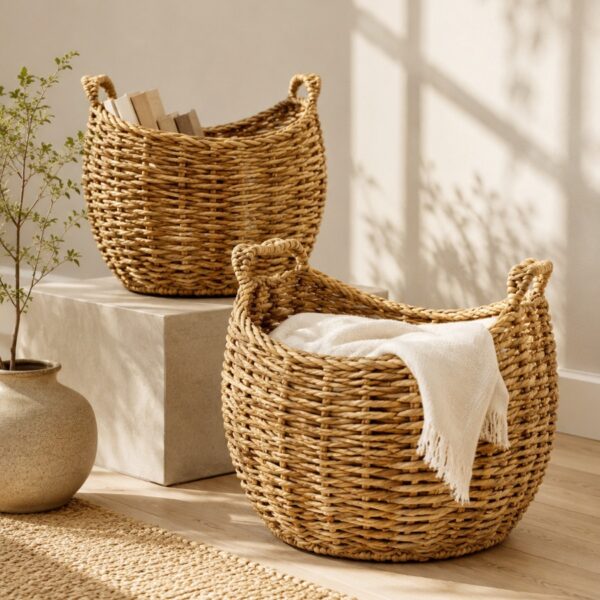 Set of 2 Oval-shaped water hyacinth basket, vase tray-15 val-shaped water hyacinth basket, vase tray