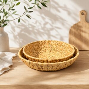 Set of 2 Round Water Hyacinth Trays-01 Round Water Hyacinth Trays