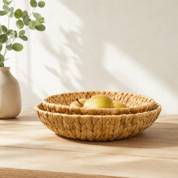 Set of 2 Round Water Hyacinth Trays-02 Round Water Hyacinth Trays