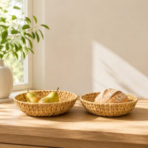 Set of 2 Round Water Hyacinth Trays-03 Round Water Hyacinth Trays