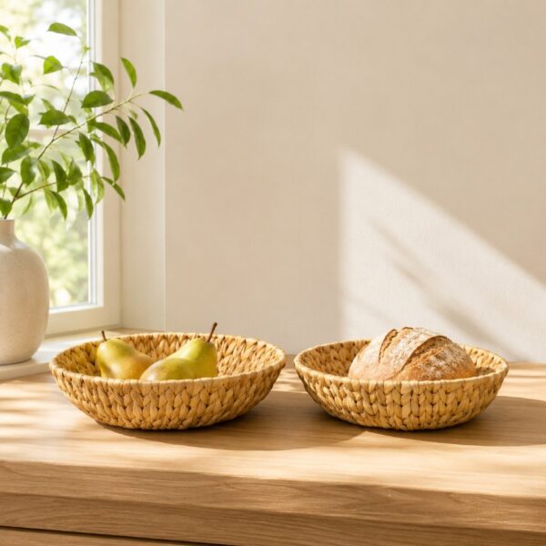 Set of 2 Round Water Hyacinth Trays-03 Round Water Hyacinth Trays