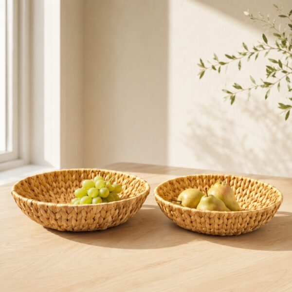 Set of 2 Round Water Hyacinth Trays-04 Round Water Hyacinth Trays