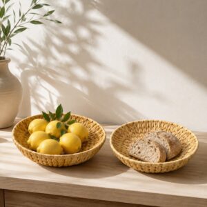 Set of 2 Round Water Hyacinth Trays-05 Round Water Hyacinth Trays