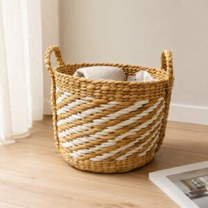 Set of 3 Round Water Hyacinth Basket with Handles-02 Round Water Hyacinth Basket with Handles