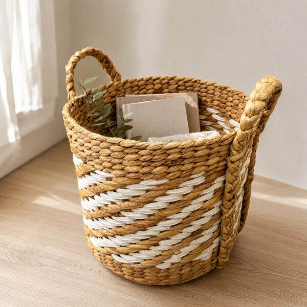 Set of 3 Round Water Hyacinth Basket with Handles-03 Round Water Hyacinth Basket with Handles