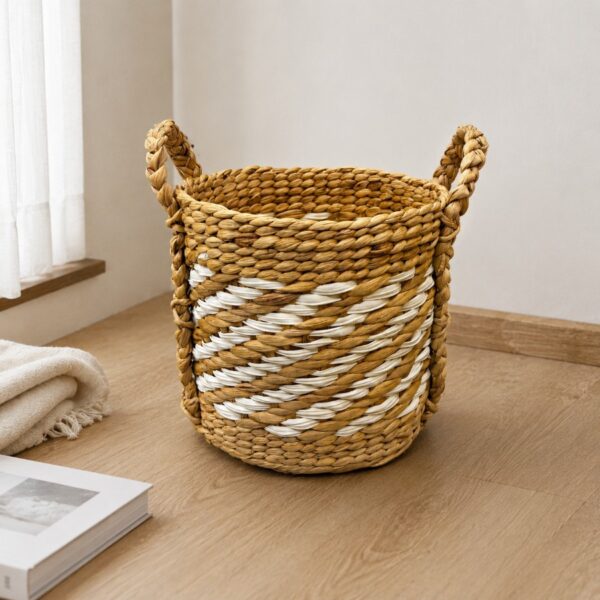 Set of 3 Round Water Hyacinth Basket with Handles-04 Round Water Hyacinth Basket with Handles