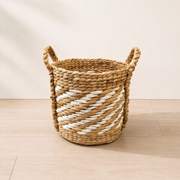 Set of 3 Round Water Hyacinth Basket with Handles-06 Round Water Hyacinth Basket with Handles