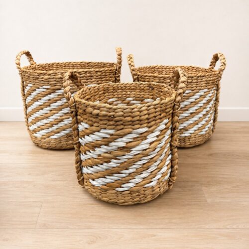 Set of 3 Round Water Hyacinth Basket with Handles-07 Round Water Hyacinth Basket with Handles