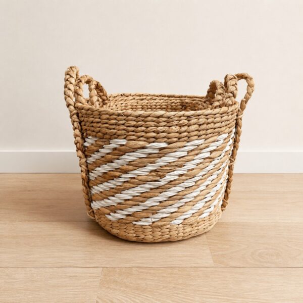 Set of 3 Round Water Hyacinth Basket with Handles-08 Round Water Hyacinth Basket with Handles