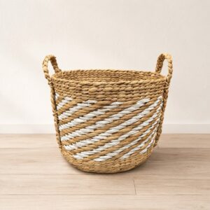 Set of 3 Round Water Hyacinth Basket with Handles-09 Round Water Hyacinth Basket with Handles