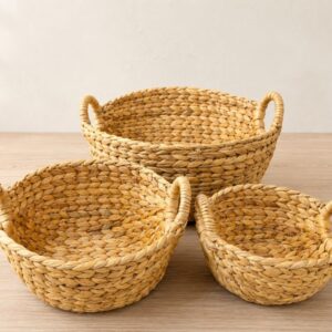 Set of 3 Round wicker storage basket with handles-09 Round wicker storage basket with handles