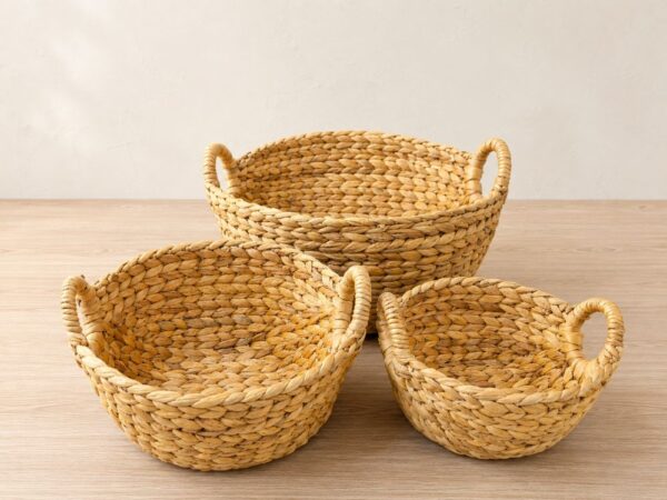 Set of 3 Round wicker storage basket with handles-09 Round wicker storage basket with handles