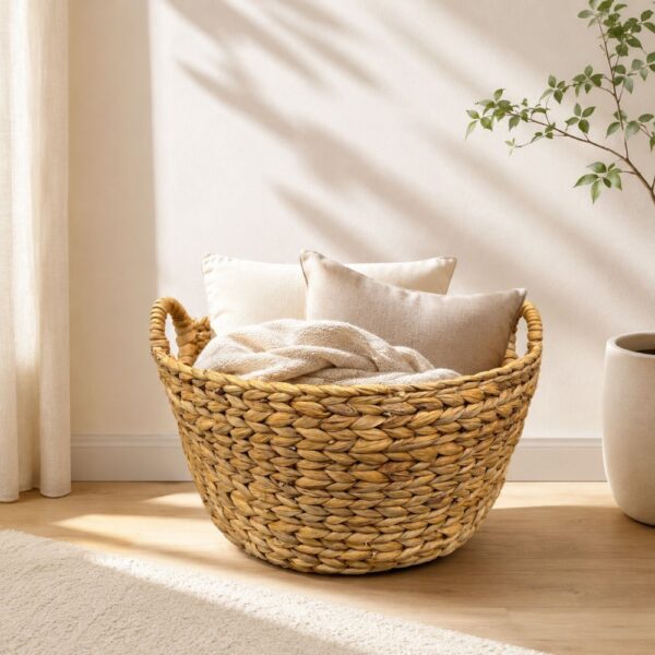 Set of 3 Round wicker storage basket with handles-11 Round wicker storage basket with handles