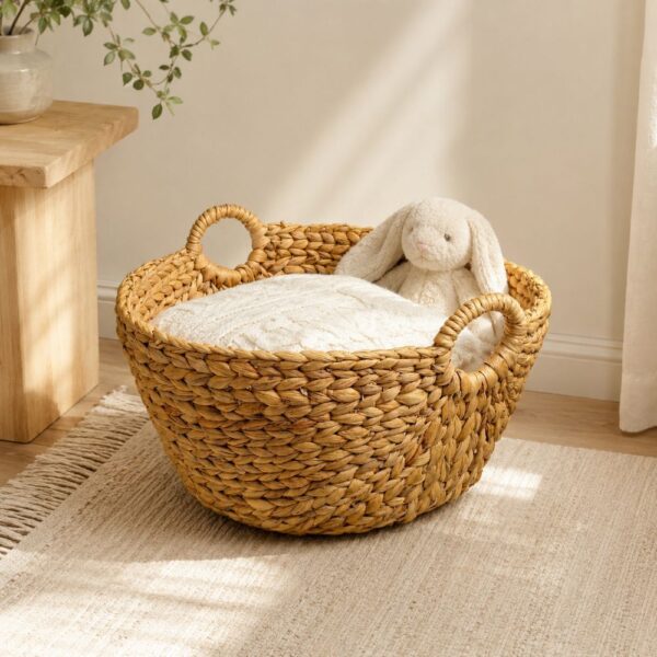 Set of 3 Round wicker storage basket with handles-12 Round wicker storage basket with handles