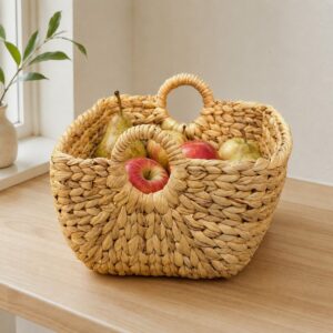 Set of 4 Rectangular Water Hyacinth Basket Round Handle-01 Rectangular Water Hyacinth Basket Round Handle