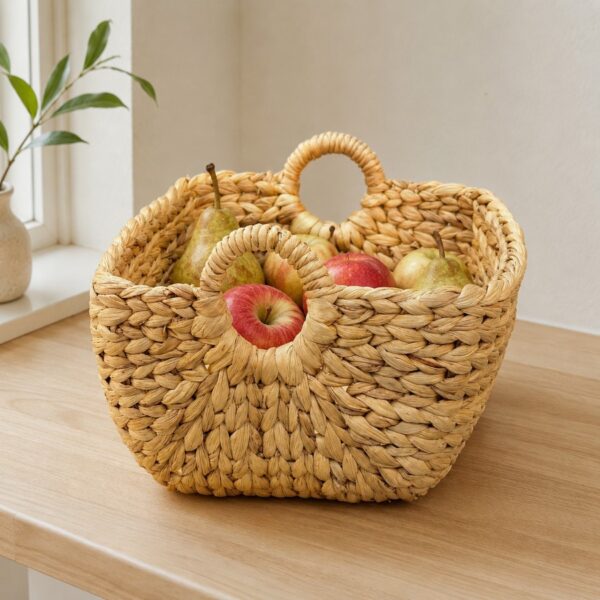 Set of 4 Rectangular Water Hyacinth Basket Round Handle-01 Rectangular Water Hyacinth Basket Round Handle