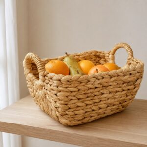 Set of 4 Rectangular Water Hyacinth Basket Round Handle-02 Rectangular Water Hyacinth Basket Round Handle