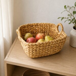 Set of 4 Rectangular Water Hyacinth Basket Round Handle-03 Rectangular Water Hyacinth Basket Round Handle