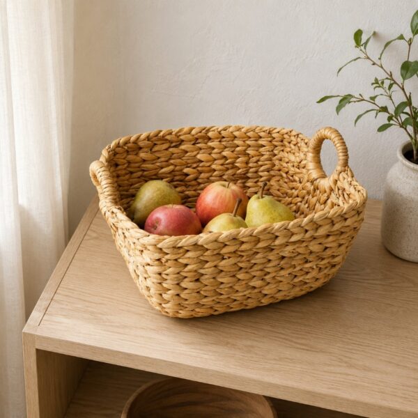 Set of 4 Rectangular Water Hyacinth Basket Round Handle-03 Rectangular Water Hyacinth Basket Round Handle