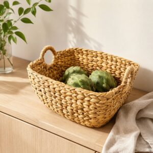 Set of 4 Rectangular Water Hyacinth Basket Round Handle-04 Rectangular Water Hyacinth Basket Round Handle