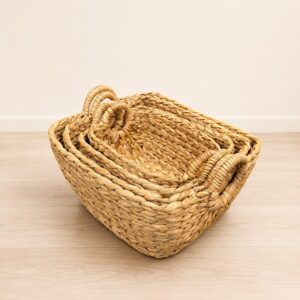 Set of 4 Rectangular Water Hyacinth Basket Round Handle-06 Rectangular Water Hyacinth Basket Round Handle