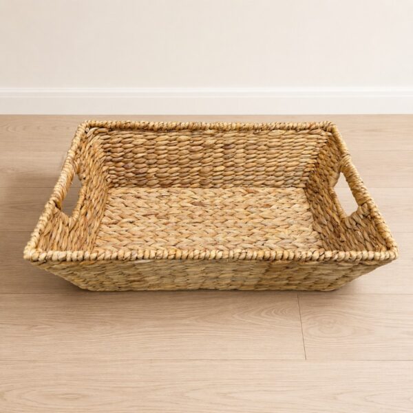 Trapezoid Water Hyacinth Storage Basket With Handles-01 Trapezoid Water Hyacinth Storage Basket With Handles