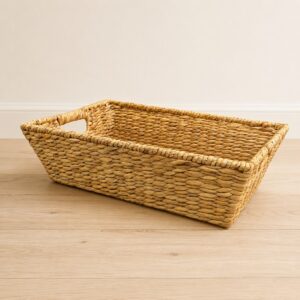 Trapezoid Water Hyacinth Storage Basket With Handles-02 Trapezoid Water Hyacinth Storage Basket With Handles