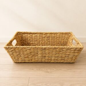 Trapezoid Water Hyacinth Storage Basket With Handles-04 Trapezoid Water Hyacinth Storage Basket With Handles