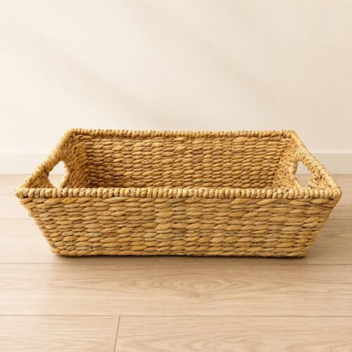 Trapezoid Water Hyacinth Storage Basket With Handles-04 Trapezoid Water Hyacinth Storage Basket With Handles