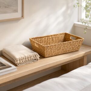 Trapezoid Water Hyacinth Storage Basket With Handles-05 Trapezoid Water Hyacinth Storage Basket With Handles