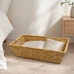 Trapezoid Water Hyacinth Storage Basket With Handles-06 Trapezoid Water Hyacinth Storage Basket With Handles