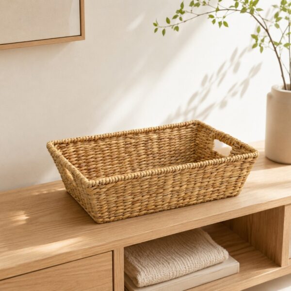 Trapezoid Water Hyacinth Storage Basket With Handles-07 Trapezoid Water Hyacinth Storage Basket With Handles