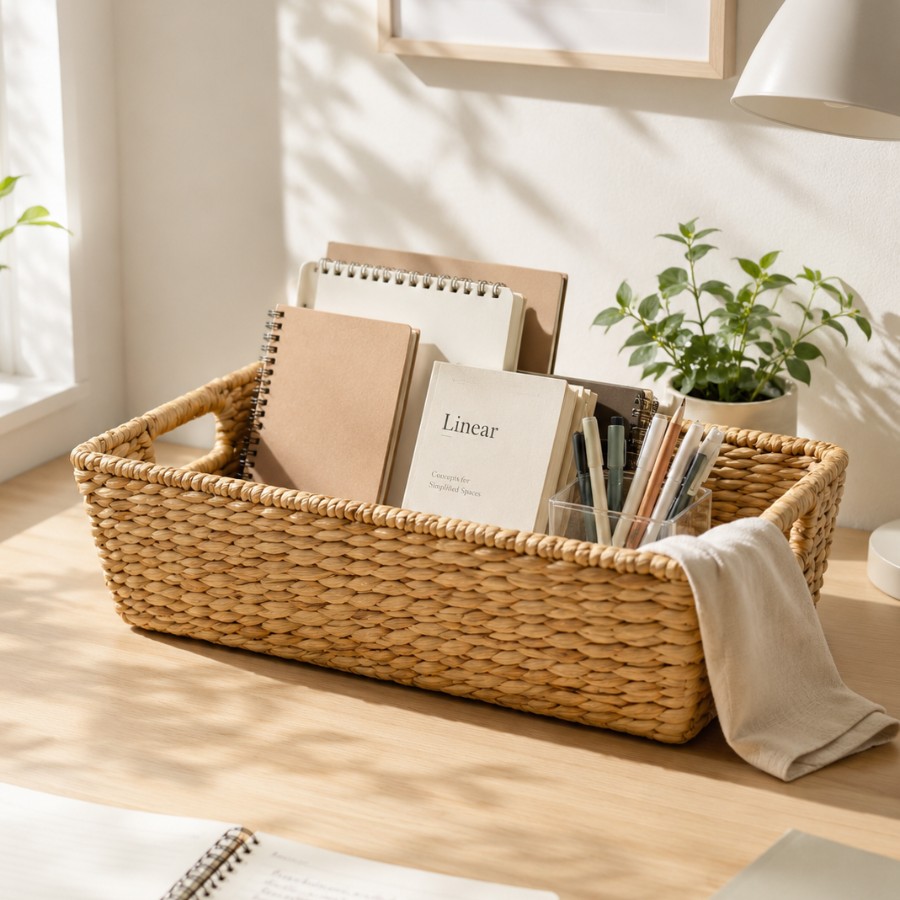 Trapezoid Water Hyacinth Storage Basket With Handles