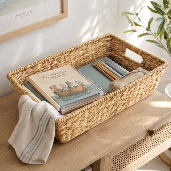 Trapezoid Water Hyacinth Storage Basket With Handles-09 Trapezoid Water Hyacinth Storage Basket With Handles