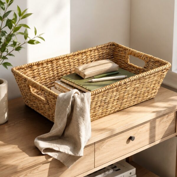 Trapezoid Water Hyacinth Storage Basket With Handles-10 Trapezoid Water Hyacinth Storage Basket With Handles