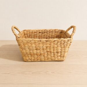 Trapezoid Water Hyacinth Storage Basket With Rope Handles-01 Trapezoid Water Hyacinth Storage Basket With Rope Handles
