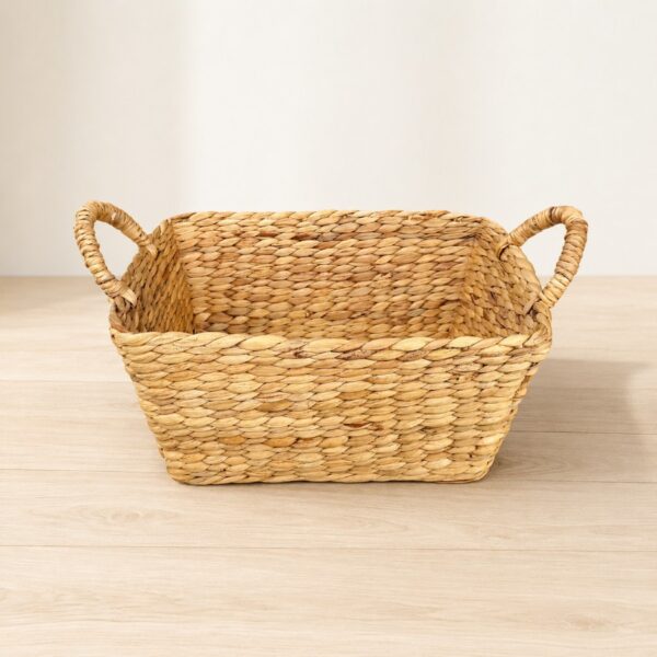 Trapezoid Water Hyacinth Storage Basket With Rope Handles-02 Trapezoid Water Hyacinth Storage Basket With Rope Handles